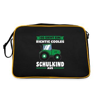 Schulkind Traktor Schulbeginn Geschenk - Retro Tasche - Schwarz/Gold - Hinten