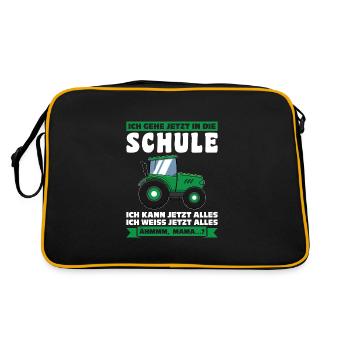 Schulkind Traktor Einschulung Geschenk - Retro Tasche - Schwarz/Gold - Hinten