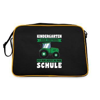 Schulkind Traktor Einschulung Geschenk - Retro Tasche - Schwarz/Gold - Hinten