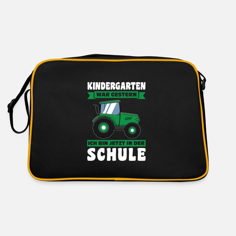 Schulkind Traktor Einschulung Geschenk - Retro Tasche - Schwarz/Gold