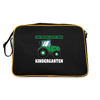Kindergarten Traktor Kita-Start Geschenk - Retro Tasche - Schwarz/Gold - Hinten