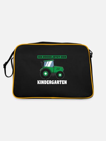 Kindergarten Traktor Kita-Start Geschenk - Retro Tasche - Schwarz/Gold - Hinten