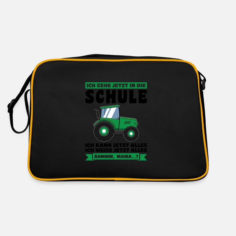 Schulkind Traktor Schulanfänger Geschenk - Retro Tasche - Schwarz/Gold