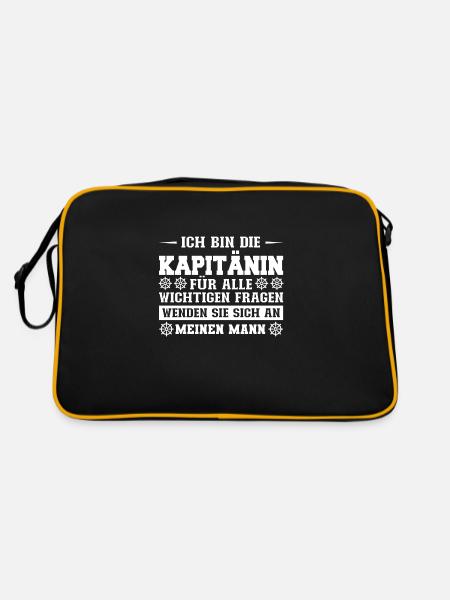 Kapitänin Boot Segelboot Geschenk - Retro Tasche - Schwarz/Gold - Hinten