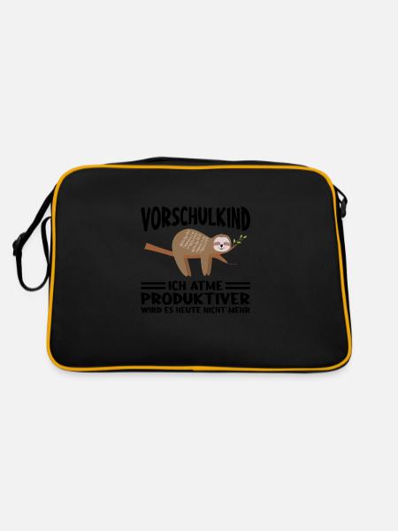 Vorschule Faultier Schulbeginn Geschenk - Retro Tasche - Schwarz/Gold - Hinten