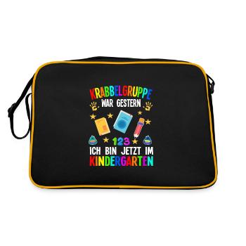 Kindergarten Anfang Kita-Start Geschenk - Retro Tasche - Schwarz/Gold - Hinten
