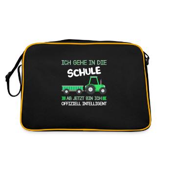 Schulkind Traktor Schulanfänger Geschenk - Retro Tasche - Schwarz/Gold - Hinten