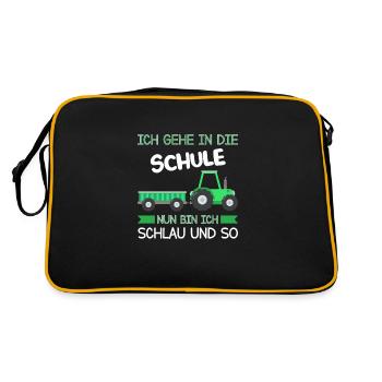 Schulkind Traktor Einschulung Geschenk - Retro Tasche - Schwarz/Gold - Hinten