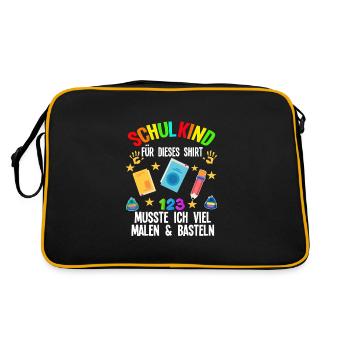 Schulkind Einschulung Schulbeginn Geschenk - Retro Tasche - Schwarz/Gold - Hinten