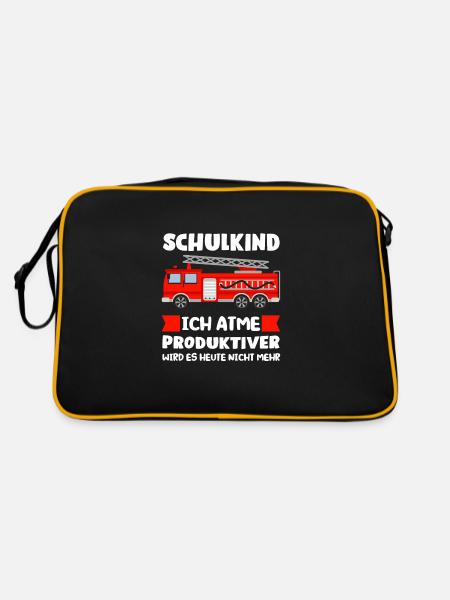 Schulkind Feuerwehr Schulstart Geschenk - Retro Tasche - Schwarz/Gold - Hinten