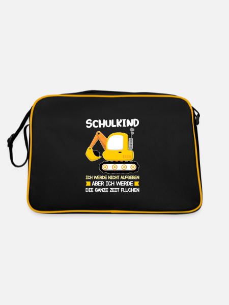 Schulkind Bagger Einschulung Geschenk - Retro Tasche - Schwarz/Gold - Hinten