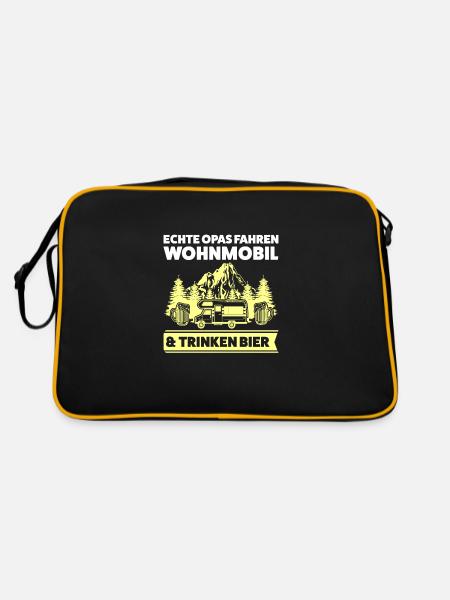 Camper Opa Camping Geschenk - Retro Tasche - Schwarz/Gold - Hinten