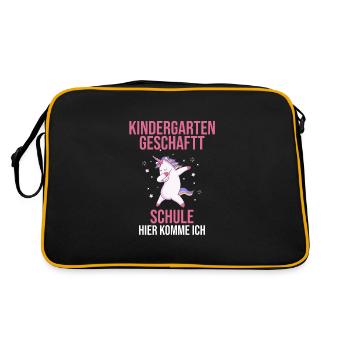 Schulkind Einhorn Schulstart Geschenk - Retro Tasche - Schwarz/Gold - Hinten