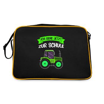 Schulkind Traktor Einschulung Geschenk - Retro Tasche - Schwarz/Gold - Hinten