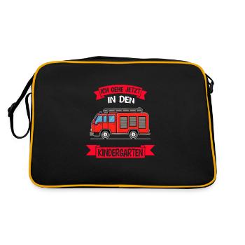 Kindergarten Feuerwehr Kita-Start Geschenk - Retro Tasche - Schwarz/Gold - Hinten