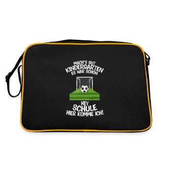 Schulkind Fußball Schulstart Geschenk - Retro Tasche - Schwarz/Gold - Hinten