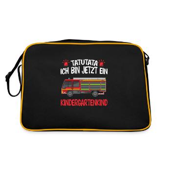 Kindergarten Feuerwehr Kita-Start Geschenk - Retro Tasche - Schwarz/Gold - Hinten