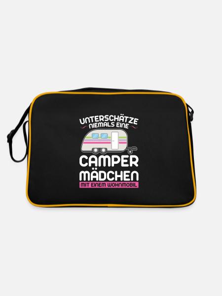 Campen Camping camper Wanderung Geschenk - Retro Tasche - Schwarz/Gold - Hinten