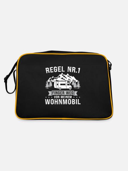 Campen Camping camper Wanderung Geschenk - Retro Tasche - Schwarz/Gold - Hinten