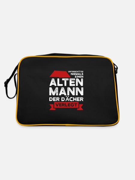 Dachdecker Beruf Dachdecken Geschenk - Retro Tasche - Schwarz/Gold - Hinten