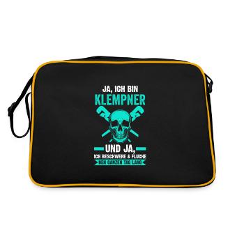 Klempner Beruf Installateur Geschenk - Retro Tasche - Schwarz/Gold - Hinten
