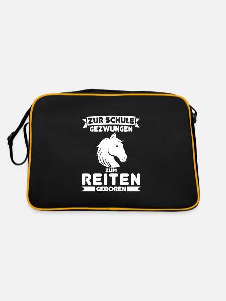 Schulkind Reiterin Pferdeliebhaberin Geschenk - Retro Tasche - Schwarz/Gold - Hinten