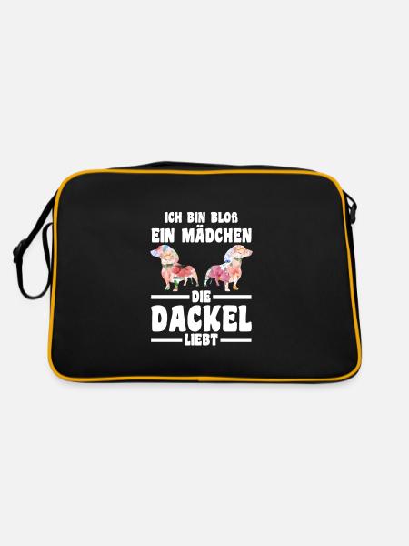Dackel Mädchen Dackel Besitzerin Geschenk - Retro Tasche - Schwarz/Gold - Hinten