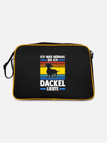 Dackel Hund Hundebesitzer Geschenk - Retro Tasche - Schwarz/Gold - Hinten