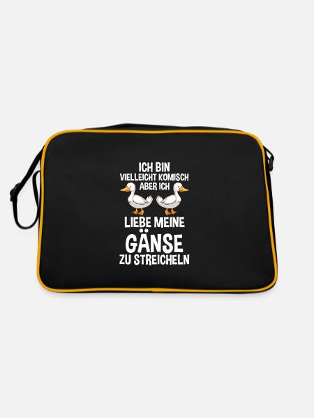 Gans Gänse Bauernhof Geschenk - Retro Tasche - Schwarz/Gold