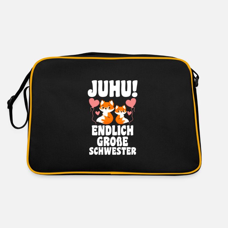 Schwestern Fuchs grosse Schwester Fuchs Geschenk - Retro Tasche - Schwarz/Gold