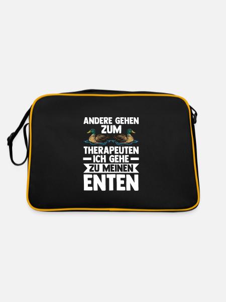 Ente Bauer Enten Ente Geschenk - Retro Tasche - Schwarz/Gold - Hinten