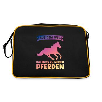 Reiterin Pferd Pferdesport Geschenk - Retro Tasche - Schwarz/Gold - Hinten
