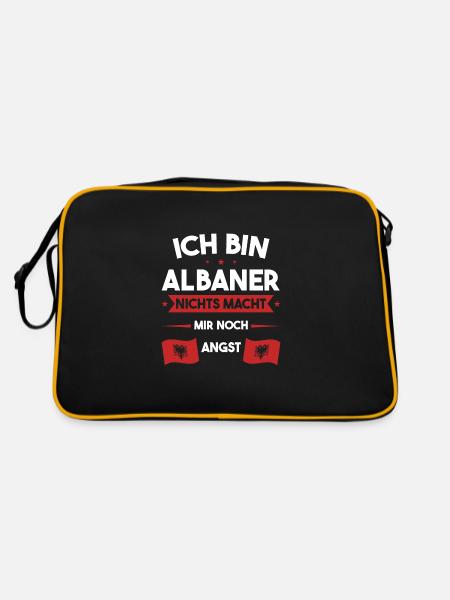 Albanien Heimat Albaner Geschenk - Retro Tasche - Schwarz/Gold - Hinten