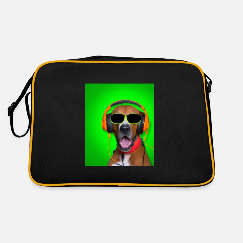 Chien avec écouteurs et fond vert Sac Retro
