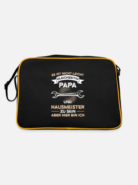 Hausmeister Papa Hausverwalter Geschenk - Retro Tasche - Schwarz/Gold - Hinten