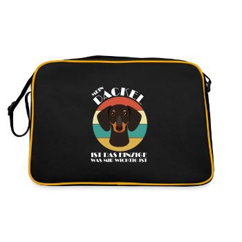 Dackel Hund Dackel Hund Geschenk - Retro Tasche - Schwarz/Gold - Hinten