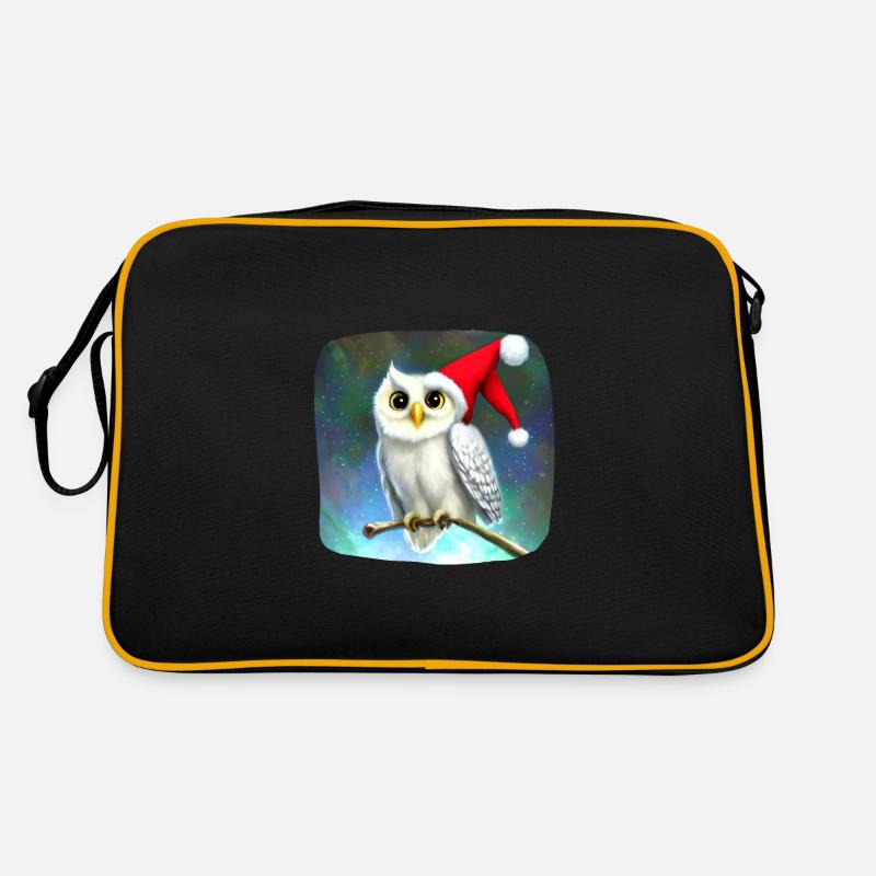 Weihnachtsmotiv Schneeeule - Retro Tasche - Schwarz/Gold