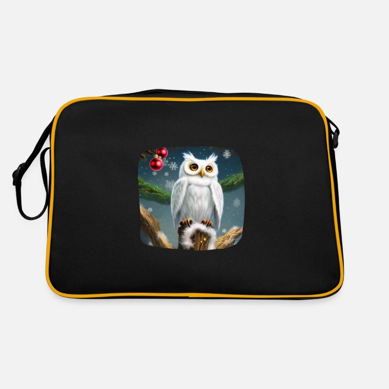 Weihnachtsmotiv Schneeeule - Retro Tasche - Schwarz/Gold