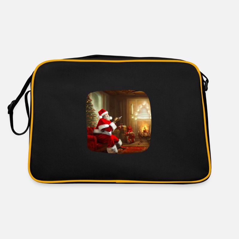 Weihnachtsmann im Wohnzimmer - Retro Tasche - Schwarz/Gold