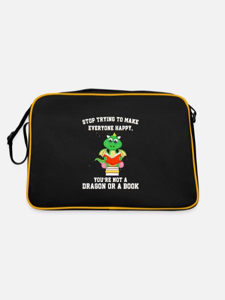 Drache Drache und Buch Drachenliebhaber Geschenk - Retro Tasche - Schwarz/Gold - Hinten