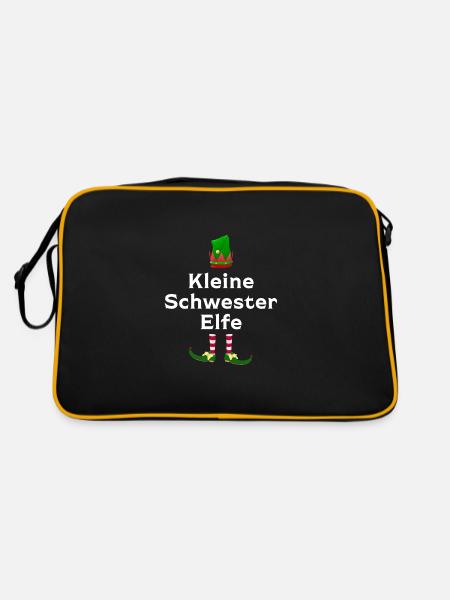 Kleine Schwester Elfe Geschwister Geschenk - Retro Tasche - Schwarz/Gold - Hinten