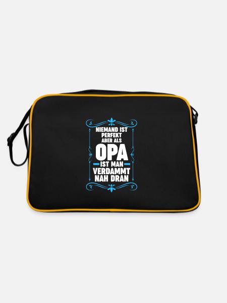 Opa Großvater Enkelkinder Geschenk - Retro Tasche - Schwarz/Gold - Hinten