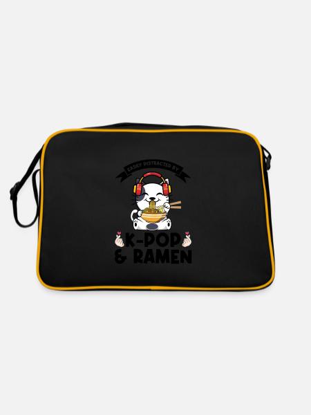Ramen Merch Ramen kpop Katze Katze Lover Geschenk - Retro Tasche - Schwarz/Gold - Hinten