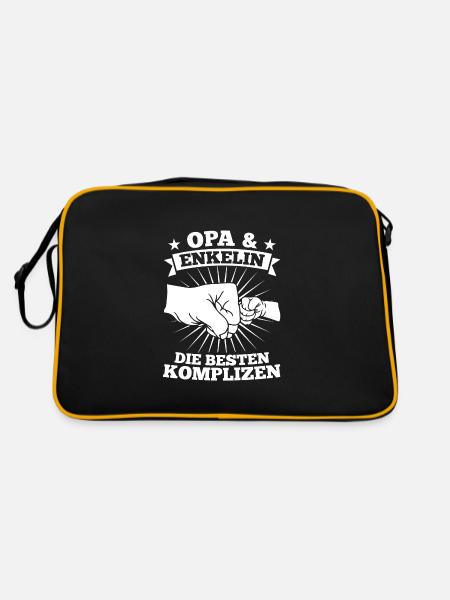 Opa & Enkelin Familie Enkeltochter Geschenk - Retro Tasche - Schwarz/Gold - Hinten