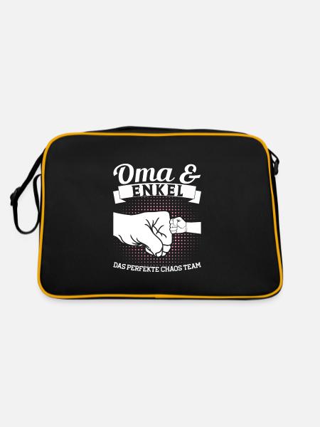 Oma & Enkel Familie Großmutter Geschenk - Retro Tasche - Schwarz/Gold - Hinten
