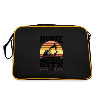 Baustelle Bauherr Geschenk - Retro Tasche - Schwarz/Gold - Hinten