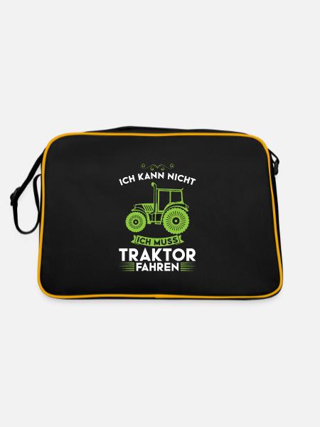 Traktor Trecker Landwirte Geschenk - Retro Tasche - Schwarz/Gold - Hinten