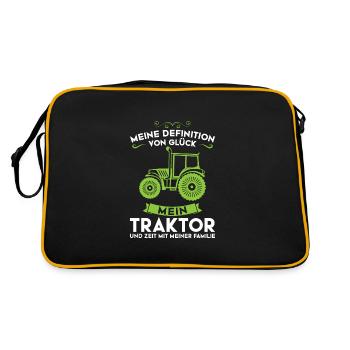 Traktor Trecker Traktorfahrer Geschenk - Retro Tasche - Schwarz/Gold - Hinten