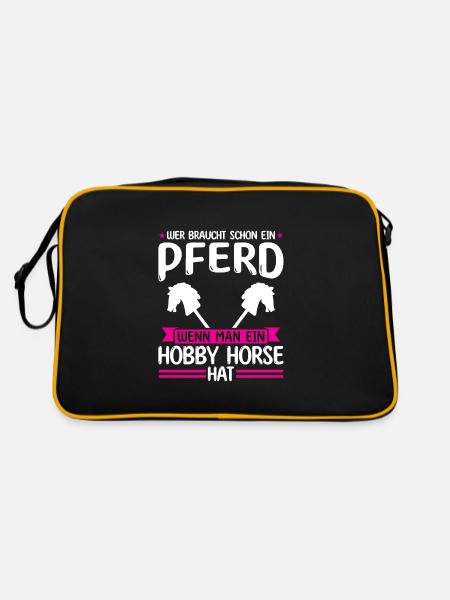 Hobby Horse Pferde Hobbyhorse Geschenk - Retro Tasche - Schwarz/Gold - Hinten
