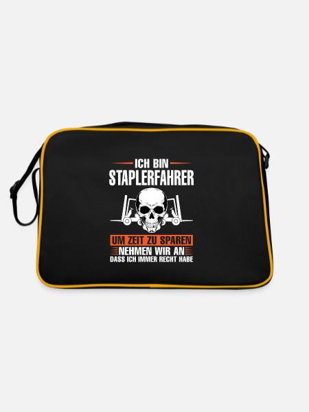 Staplerfahrer Beruf Gabelstapler Geschenk - Retro Tasche - Schwarz/Gold - Hinten